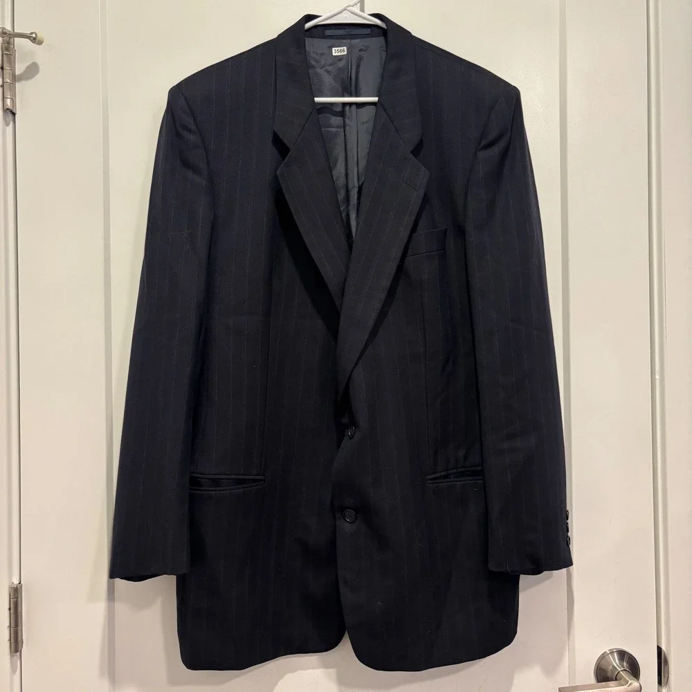 Vintage Hugo Boss Pinstripe Blazer Navy Blue Pure Wool Made in Western Germany